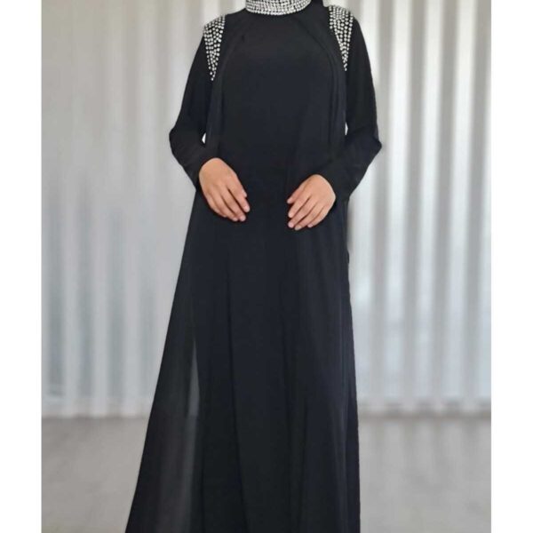 Siyah renkte İKİLİ ABAYA TAKIM (Tesettür Abiye) 40, 44, 48 beden ürün görseli