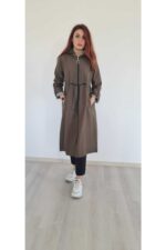 Haki renkte Spor Model Kapşonlu Trençkot (Trençkot) 40, 42, 46 beden ürün görseli